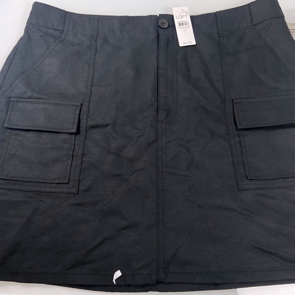 LOFT Women's 14 Black Cargo Mini Skirt Utility Pockets Button‎ Fly NWTS Moto